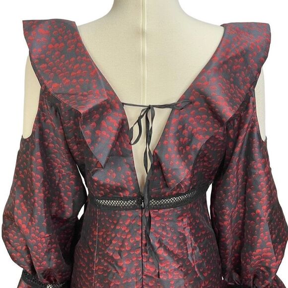 Beulah Red Black Stunning Runway Ruffle V-neck Dress Size L - Picture 5 of 14